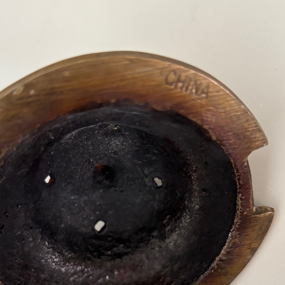 Vintage Marked Chinese Brass Footed Incense Burner Holder Tri pod pot lidded - Picture 10 of 11